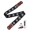 Guitar Strap - 2" Wide Thick Real Cowhide Ends,Safety & Durable Guitar Straps with Soft Embroidery Adjustable Strap,Star Pattern