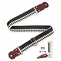 Guitar Strap, Jacquard Embroidery Guitar Straps with Top Real Cowhide Ends Guitar Straps for Electric,Bass and Acoustic Guitars(Black & White Diamond)
