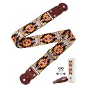 Guitar Strap, Jacquard Embroidery Guitar Straps with Top Real Cowhide Ends Guitar Straps for Electric,Bass and Acoustic Guitars(Multicolor King)