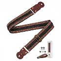 Guitar Strap, Jacquard Embroidery Guitar Straps with Top Real Cowhide Ends Guitar Straps for Electric,Bass and Acoustic Guitars(Retro Brushed)