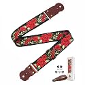 Guitar Strap, Jacquard Embroidery Guitar Straps with Top Real Cowhide Ends Guitar Straps for Electric,Bass and Acoustic Guitars(Red Rose)