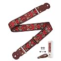 Guitar Strap, Jacquard Embroidery Guitar Straps with Top Real Cowhide Ends Guitar Straps for Electric,Bass and Acoustic Guitars(Embroidered Flower - Deep Red)