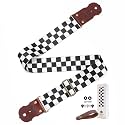 Guitar Strap, Jacquard Embroidery Guitar Straps with Top Real Cowhide Ends Guitar Straps for Electric,Bass and Acoustic Guitars(Black & White Check)