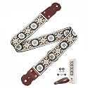 Guitar Strap, Jacquard Embroidery Guitar Straps with Top Real Cowhide Ends Guitar Straps for Electric,Bass and Acoustic Guitars(Embroidered Vintage Brown)
