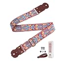 Guitar Strap - Thick Real Cowhide Ends,Safety &amp; Durable Guitar Straps with Soft Embroidery Adjustable Strap,Embroidered multicolored floral