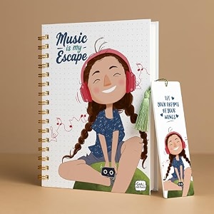 a5 premium hardcover diary notebook  free bookmark  23 x 15 cm  120 gsm 80 lined pages  waterproof cover  perfect for journaling amp gifting music is my escape
