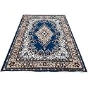GULDASTA 5x7 Feet Blue Traditional Carpet, Soft Thick Anti Slip Washable Area Rug