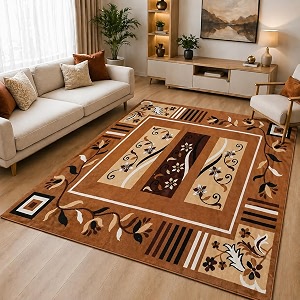guldasta 5x7 feet gold carpet floral area rug anti slip washable living room bedroom rug