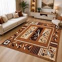 GULDASTA 5x7 Feet Gold Carpet, Floral Area Rug, Anti Slip Washable Living Room Bedroom Rug