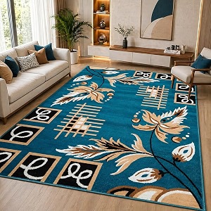 guldasta blue carpet 5x7 feet premium anti-slip thick area rug for living room bedroom washable soft home decor