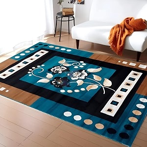 guldasta blue-color floral carpet 8x11 feet premium anti-slip area rug for living room bedroom washable home decor