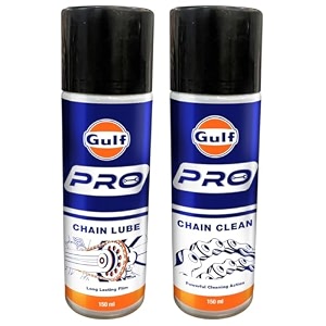 gulf pro chain clean fast degreasing formula chain cleaning solution  compatible with o x z-ring chain oil 150 ml