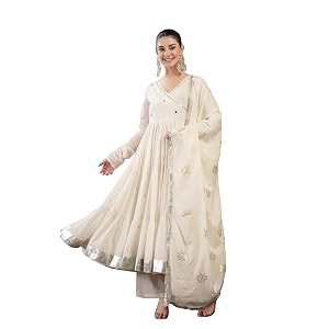 Gulmohar Jaipur Womens Malmal Solid Angrakha Neck
