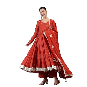 Gulmohar Jaipur Womens Malmal Solid Angrakha Neck