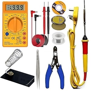 gunk 8 in 1 solder iron kit electric 25w soldering iron kit set for beginners with digital multimeter wire cutter iron stand soldering paste soldering wire tweezer 8 in 1 combo