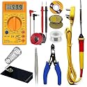 GUNK 8 IN 1 Solder Iron kit, Electric 25W Soldering Iron Kit Set for Beginners with Digital Multimeter, Wire cutter, Iron Stand, Soldering Paste, Soldering Wire, Tweezer (8 In 1 Combo)