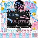 Hombae Guns or Glitter Gender Reveal Decorations, 169 PCs Boy or Girl Gender Reveal Decorations What Will Baby Be Backdrop Balloon Garland Banner Tablecloth Cake Cupcake Topper Cutout Poster Sash