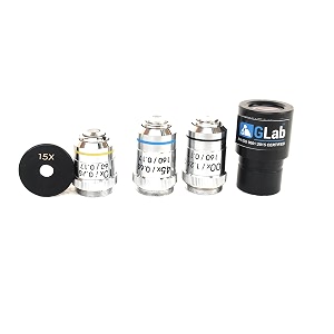 glab complete lens optics set  3 microscope objectives 10x 45x sl 100x oil immersion  2 eyepieces 10x wf 15x  high-precision optical lens kit for laboratory school amp research microscopes