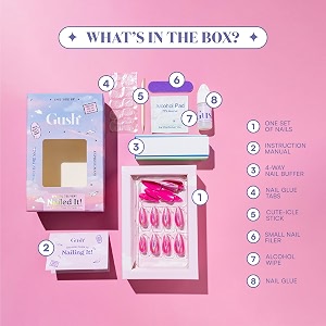 gush beauty nailed it  reusable luxury press on nails with application kit  star dust - medium almond