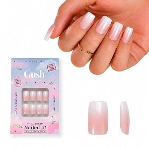 gush beauty press on nails reusable pink ombre - medium almond  24 pack