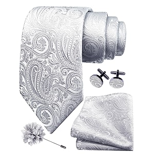 gusleson men39s 4-pc paisley tie set - jacquard necktie pocket square cufflinks lapel pin - wedding formal gifts