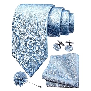 gusleson men39s 4-pc paisley tie set - jacquard necktie pocket square cufflinks lapel pin - wedding formal gifts