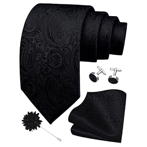 gusleson men39s 4-pc paisley tie set - jacquard necktie pocket square cufflinks lapel pin - wedding formal gifts