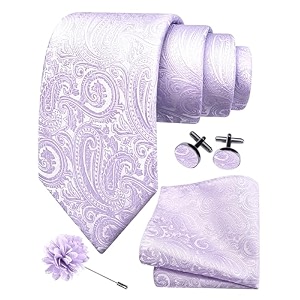 gusleson men39s 4-pc paisley tie set - jacquard necktie pocket square cufflinks lapel pin - wedding formal gifts