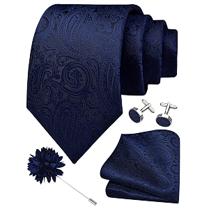 gusleson men39s 4-pc paisley tie set - jacquard necktie pocket square cufflinks lapel pin - wedding formal gifts