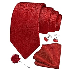 gusleson men39s 4-pc paisley tie set - jacquard necktie pocket square cufflinks lapel pin - wedding formal gifts