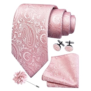 gusleson men39s 4-pc paisley tie set - jacquard necktie pocket square cufflinks lapel pin - wedding formal gifts