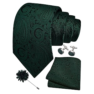 gusleson men39s 4-pc paisley tie set - jacquard necktie pocket square cufflinks lapel pin - wedding formal gifts