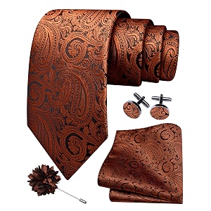 gusleson men39s 4-pc paisley tie set - jacquard necktie pocket square cufflinks lapel pin - wedding formal gifts