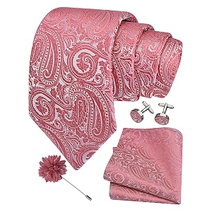 gusleson men39s 4-pc paisley tie set - jacquard necktie pocket square cufflinks lapel pin - wedding formal gifts