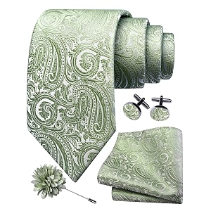 gusleson men39s 4-pc paisley tie set - jacquard necktie pocket square cufflinks lapel pin - wedding formal gifts