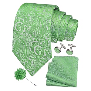 gusleson men39s 4-pc paisley tie set - jacquard necktie pocket square cufflinks lapel pin - wedding formal gifts