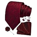GUSLESON Men's 4-pc Paisley Tie Set - Jacquard Necktie, Pocket Square, Cufflinks, Lapel Pin - Wedding Formal Gifts