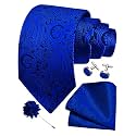 GUSLESON Men's 4-pc Paisley Tie Set - Jacquard Necktie, Pocket Square, Cufflinks, Lapel Pin - Wedding Formal Gifts