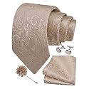 GUSLESON Men's 4-pc Paisley Tie Set - Jacquard Necktie, Pocket Square, Cufflinks, Lapel Pin - Wedding Formal Gifts