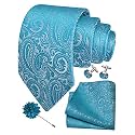 GUSLESON Men's 4-pc Paisley Tie Set - Jacquard Necktie, Pocket Square, Cufflinks, Lapel Pin - Wedding Formal Gifts