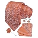 GUSLESON Men's 4-pc Paisley Tie Set - Jacquard Necktie, Pocket Square, Cufflinks, Lapel Pin - Wedding Formal Gifts