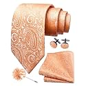 GUSLESON Men's 4-pc Paisley Tie Set - Jacquard Necktie, Pocket Square, Cufflinks, Lapel Pin - Wedding Formal Gifts