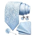 GUSLESON Men's 4-pc Paisley Tie Set - Jacquard Necktie, Pocket Square, Cufflinks, Lapel Pin - Wedding Formal Gifts