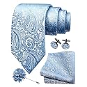 GUSLESON Men's 4-pc Paisley Tie Set - Jacquard Necktie, Pocket Square, Cufflinks, Lapel Pin - Wedding Formal Gifts