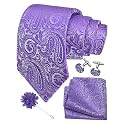 GUSLESON Men's 4-pc Paisley Tie Set - Jacquard Necktie, Pocket Square, Cufflinks, Lapel Pin - Wedding Formal Gifts