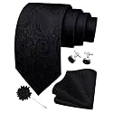 GUSLESON Men's 4-pc Paisley Tie Set - Jacquard Necktie, Pocket Square, Cufflinks, Lapel Pin - Wedding Formal Gifts