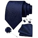 GUSLESON Men's 4-pc Paisley Tie Set - Jacquard Necktie, Pocket Square, Cufflinks, Lapel Pin - Wedding Formal Gifts