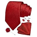 GUSLESON Men's 4-pc Paisley Tie Set - Jacquard Necktie, Pocket Square, Cufflinks, Lapel Pin - Wedding Formal Gifts