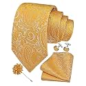GUSLESON Men's 4-pc Paisley Tie Set - Jacquard Necktie, Pocket Square, Cufflinks, Lapel Pin - Wedding Formal Gifts