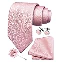 GUSLESON Men's 4-pc Paisley Tie Set - Jacquard Necktie, Pocket Square, Cufflinks, Lapel Pin - Wedding Formal Gifts